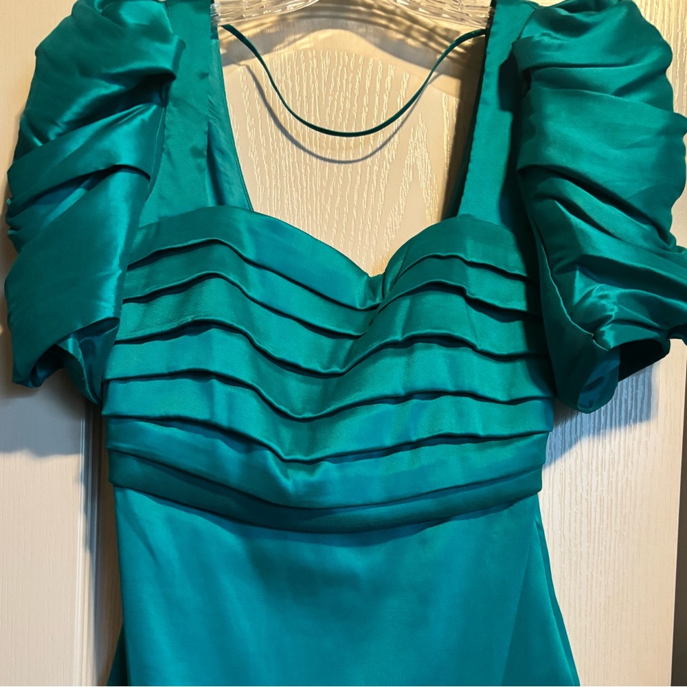 Pleated Mini Dress with Puffed Sleeves